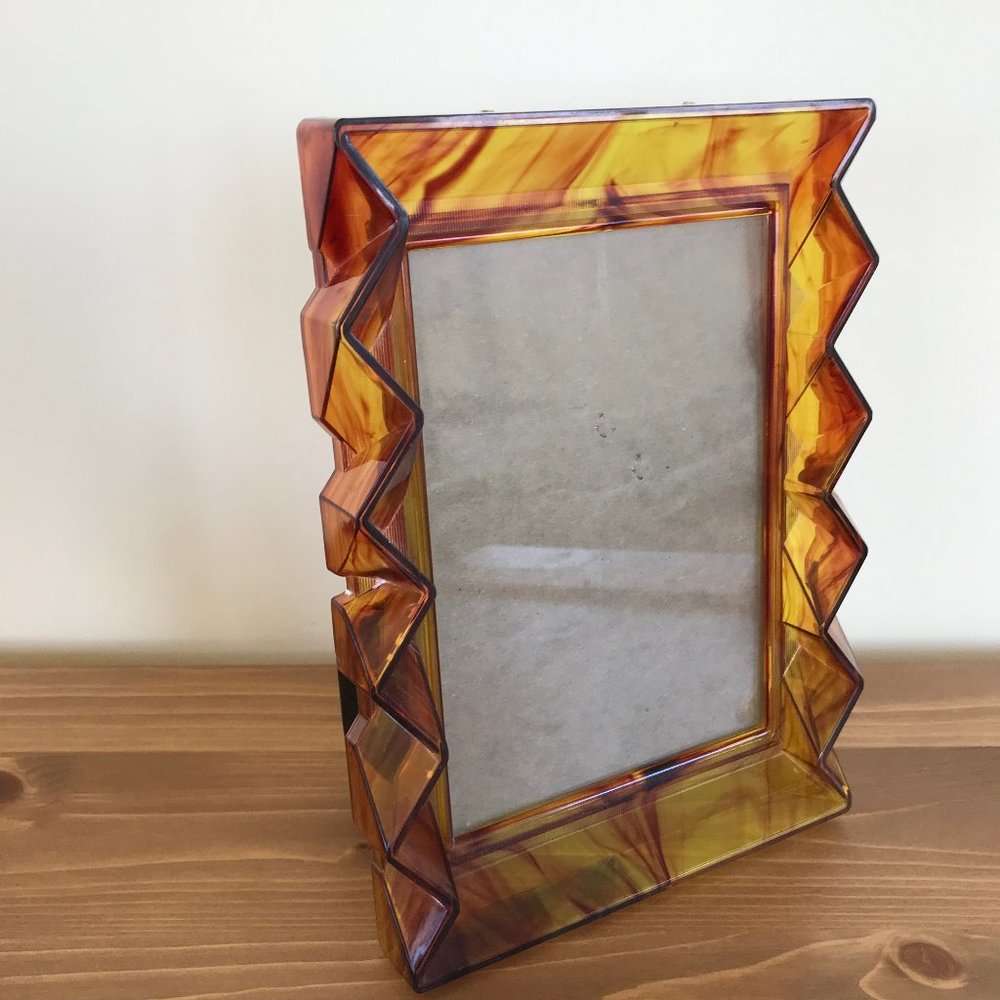 Vintage Wavy Zig-Zag Translucent Picture Frame Amber Color Nu-Dell Plastics 70s